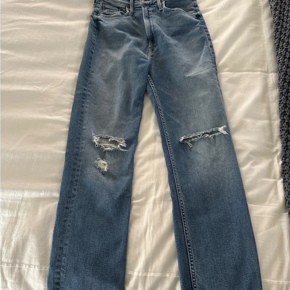 MOTHER Women's High Rise Rider Ankle Fray. Party like a pirate distressed.